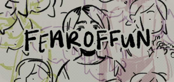 Doodles of myself with FEAROFFUN written over the entire image.