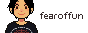 Stamp that says fearoffun next to a pixel self-portrait.